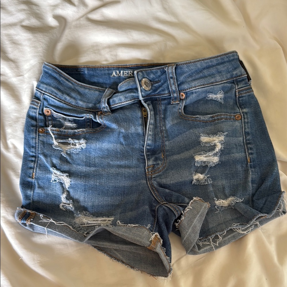 American Eagle Outfitters Blue Jean Shorts Distressed Casual